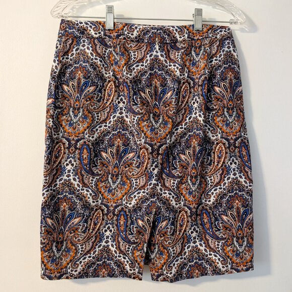 J. Crew Blue & Orange Paisley Skirt, Size 6 - Picture 3 of 4